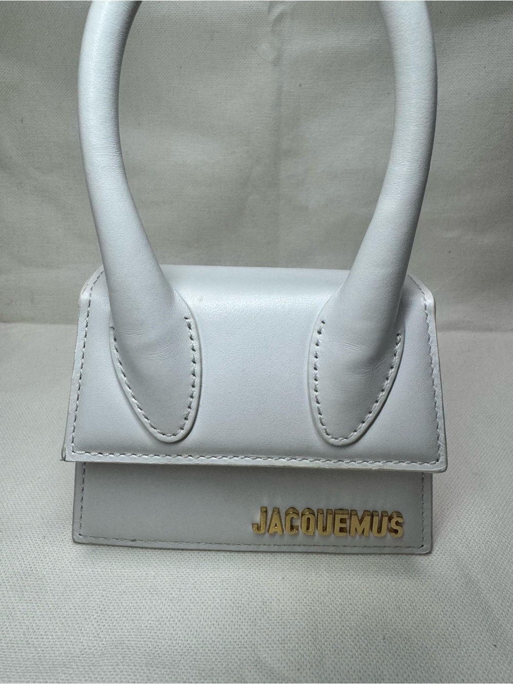 Jacquemus White Mini Le Chiquito Leather Top-Handle Bag with Gold Logo